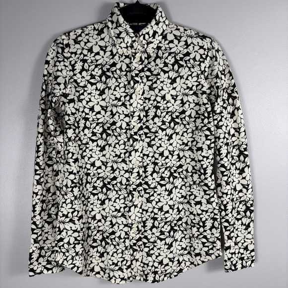 Ralph Lauren Women's Small Brown Knit Oxford Floral Long Sleeve Dress Shirt - Picture 2 of 6